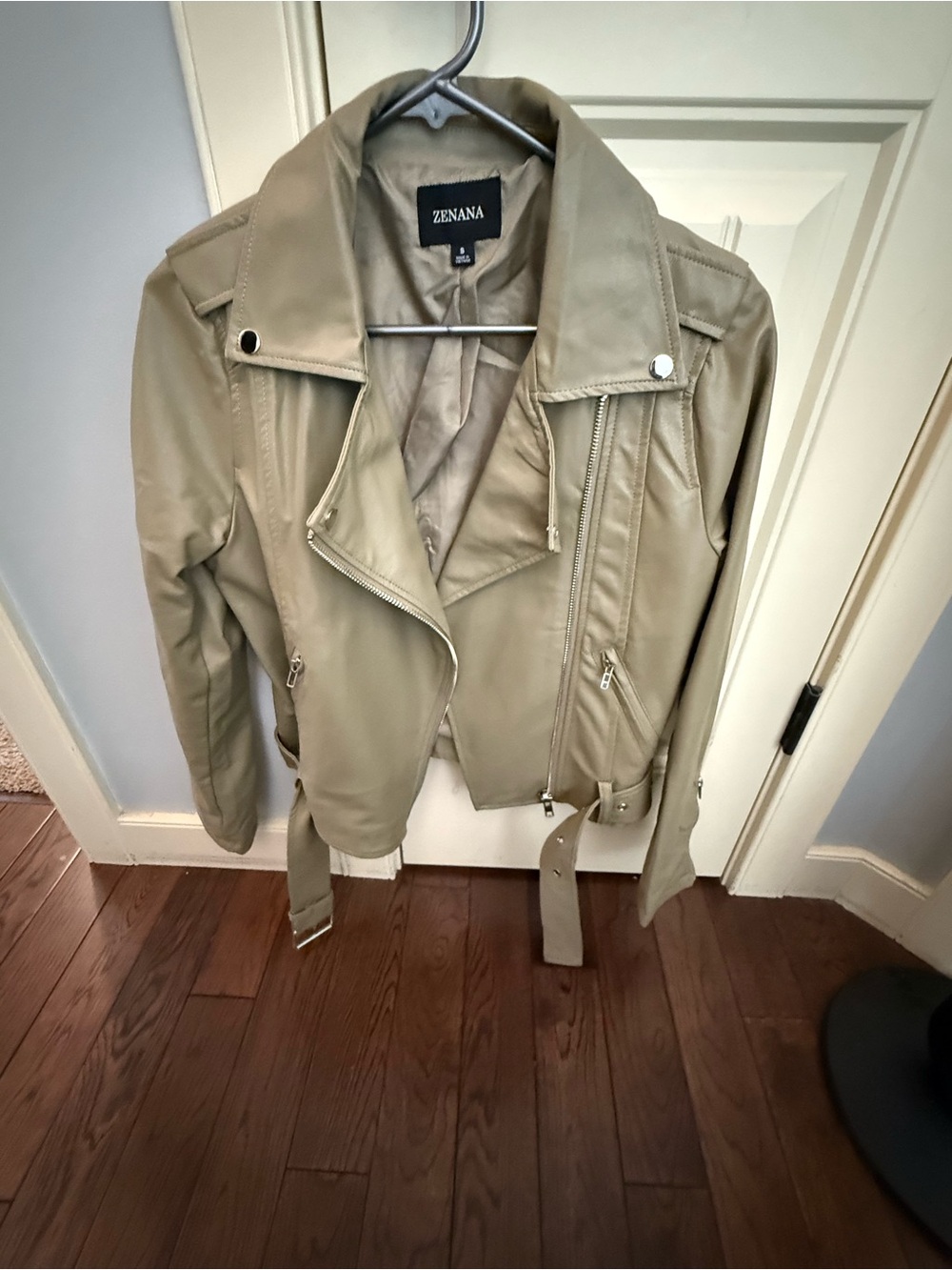 Zenana Outfitters Light Olive Faux Leather Moto Jacket